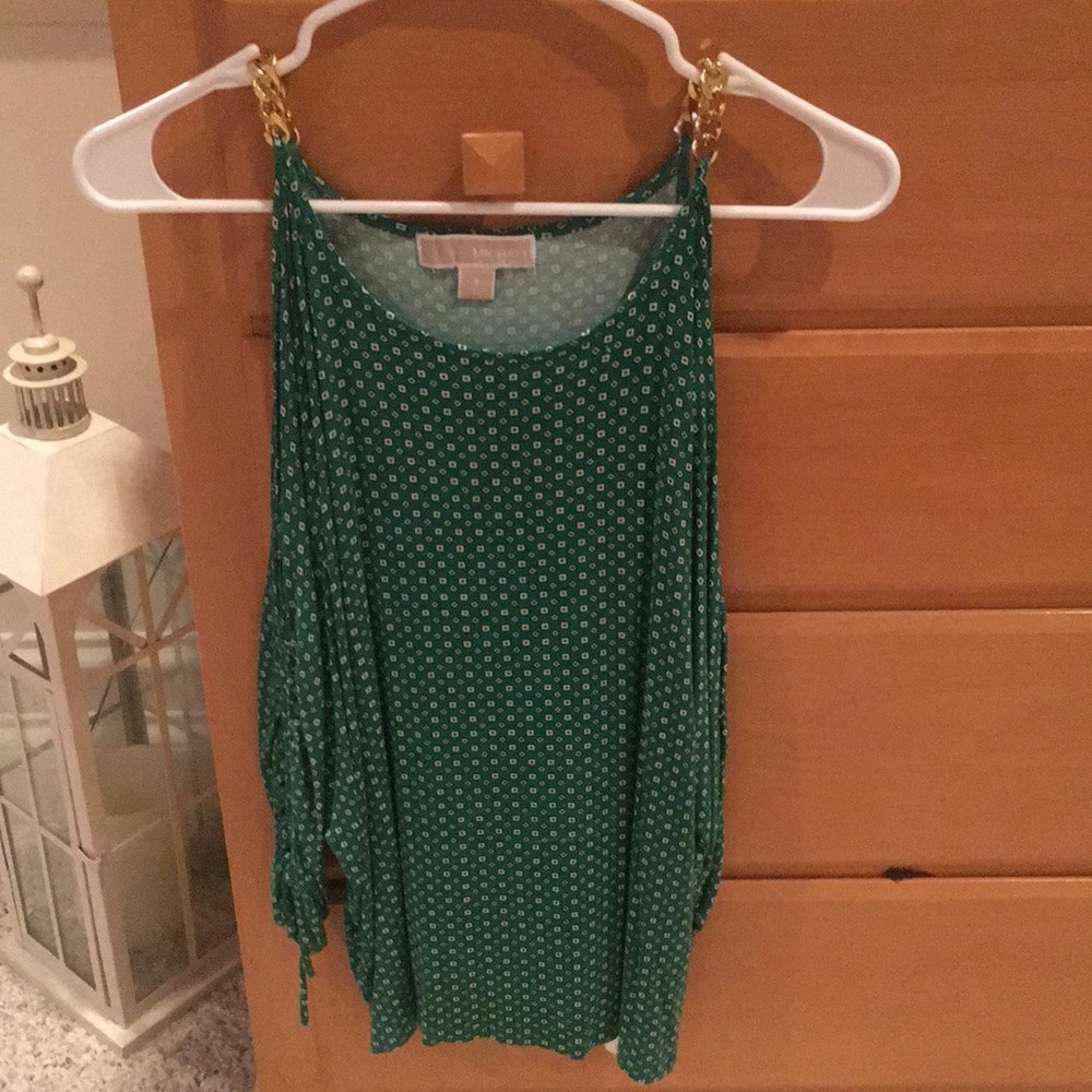Michael Kors Green Patterned Chain Open Shoulder